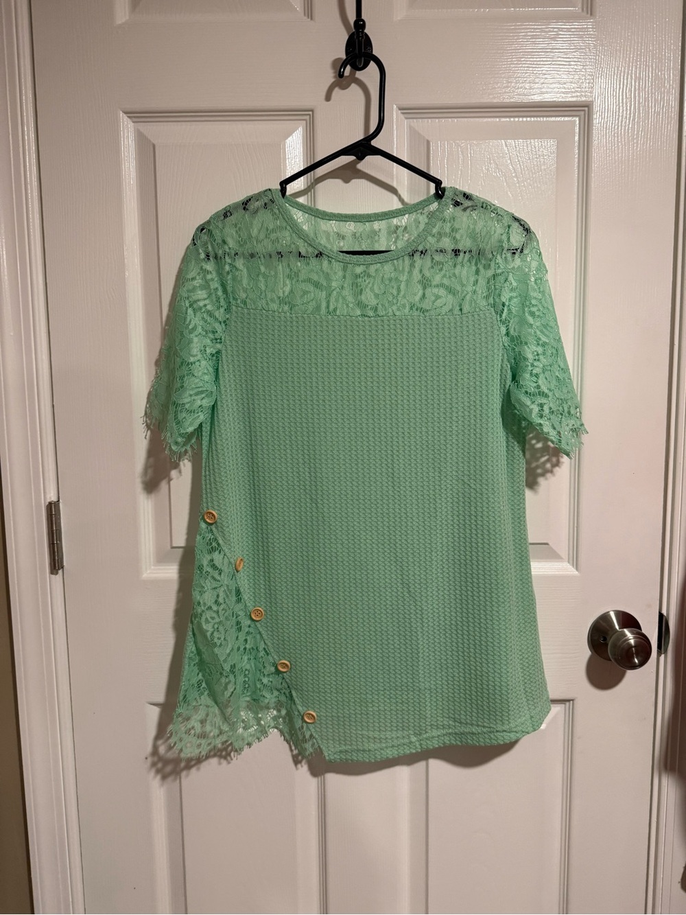 Mint Green Lace Yoke Women's Jersey Top size M looser fit